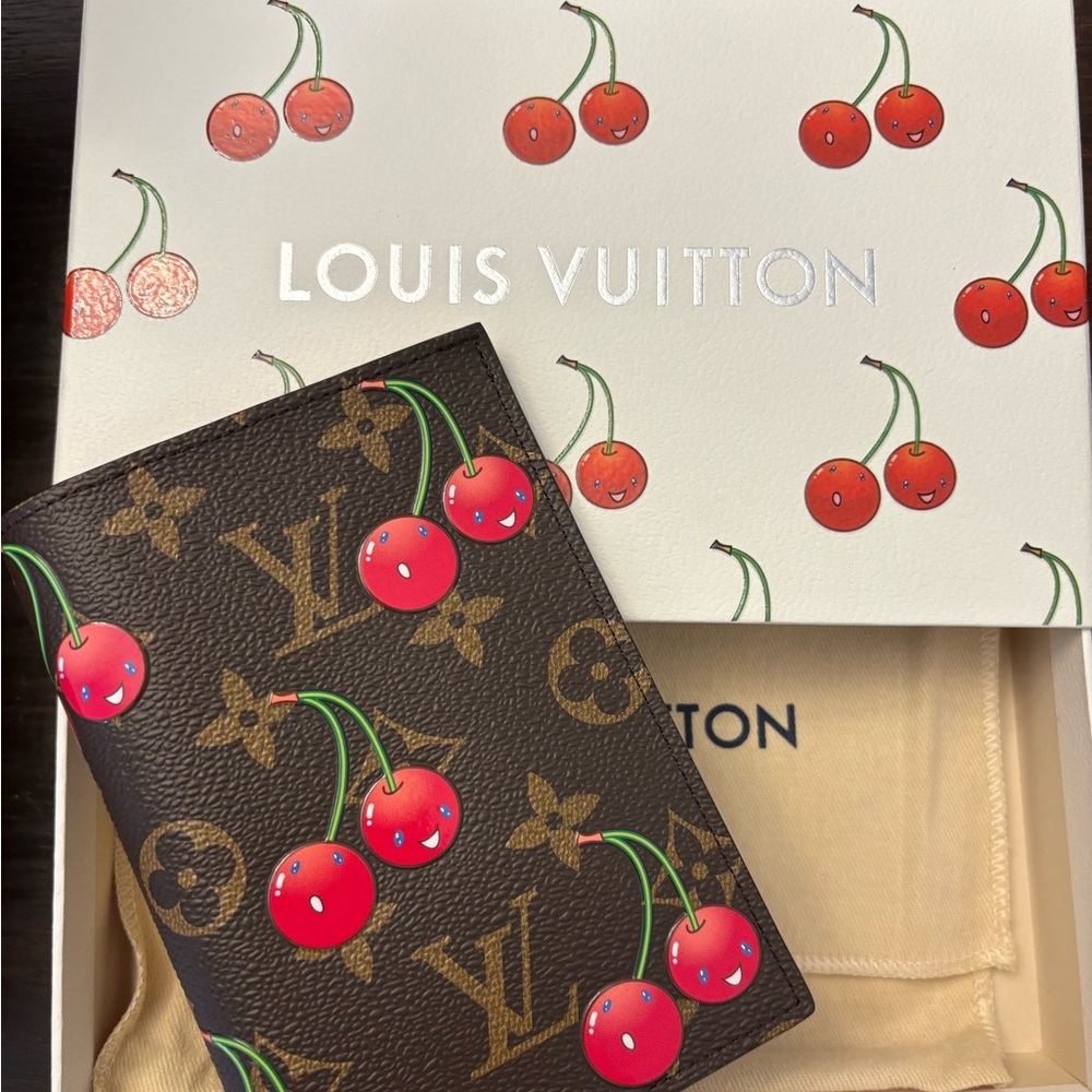 Louis Vuitton x Takashi Murakami Passport Cover with Cherry Design